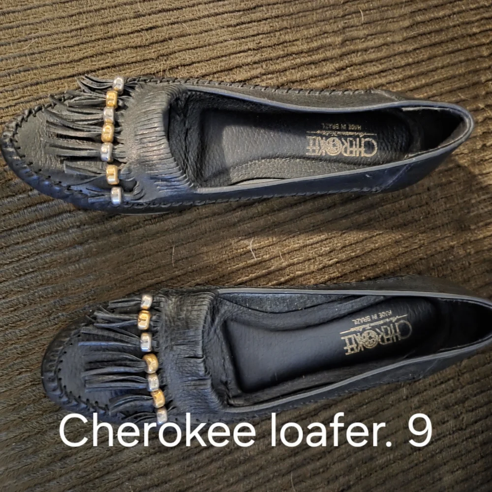 Cherokee Black Flats with Fringe and Gold Accents - Picture 1 of 2
